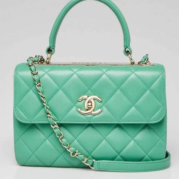 Chanel Green Quilted Lambskin Leather Small Trendy Bag - Picture 1 of 12